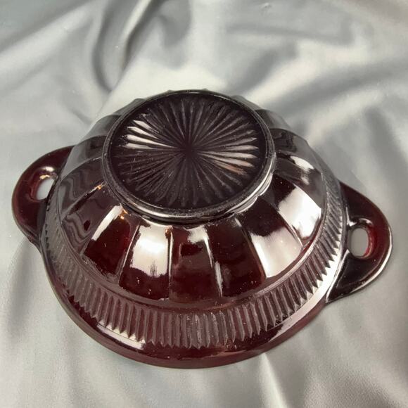Vintage Ruby Red Pressed Glass Bowl with Handles Mid Century Dish 6" - Picture 4 of 5